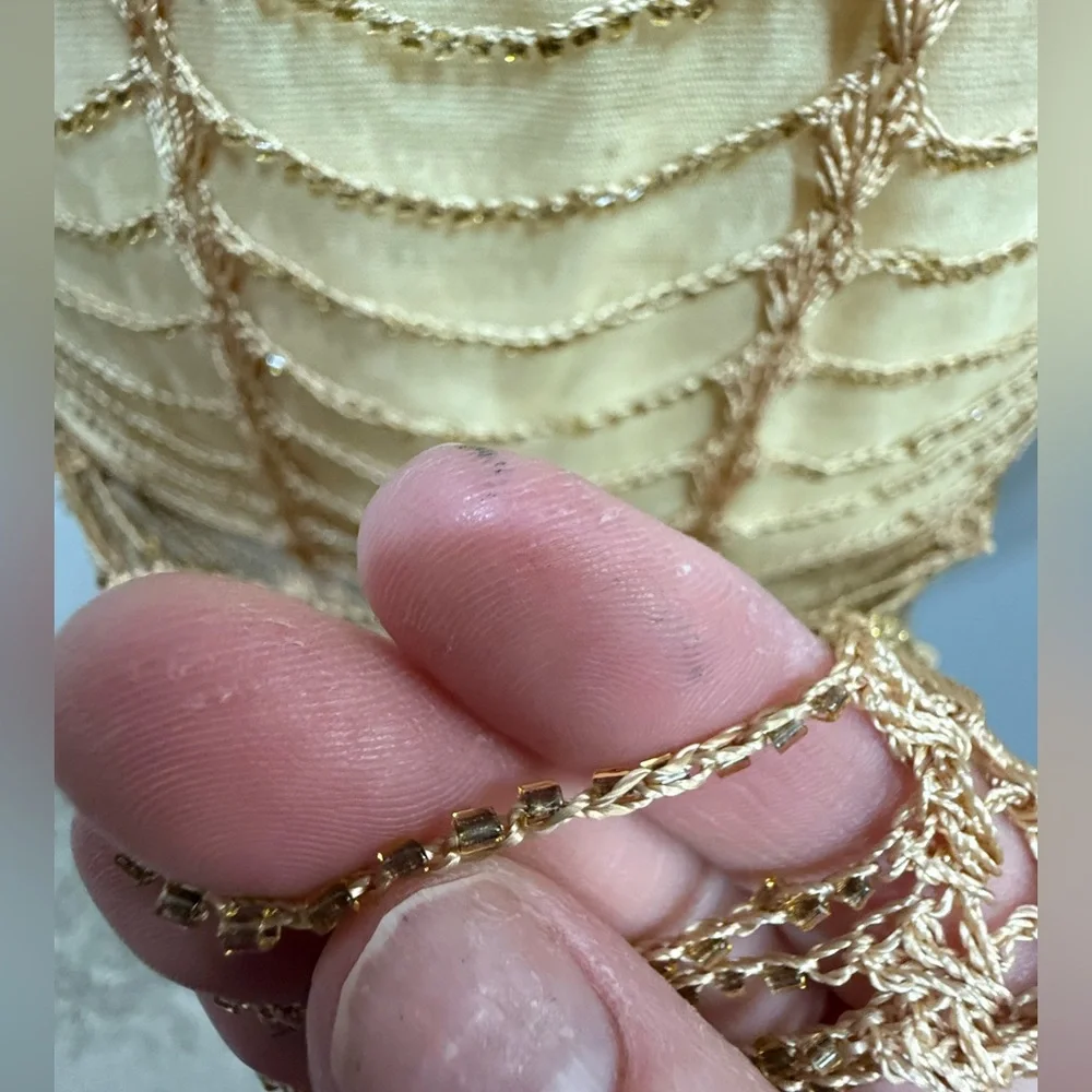 Vintage Gold Mesh Golden Beaded Overlay size L - Picture 4 of 11
